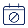 Dark blue calendar icon displaying numbers 4 and 7 in the center, resembling a clock face with a speed dial. The icon has a minimalist design with two rings at the top.