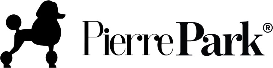 Silhouette of a poodle next to the text Pierre Park in stylized font.