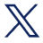 A stylized blue letter X with a narrow, intersecting design against a plain white background.